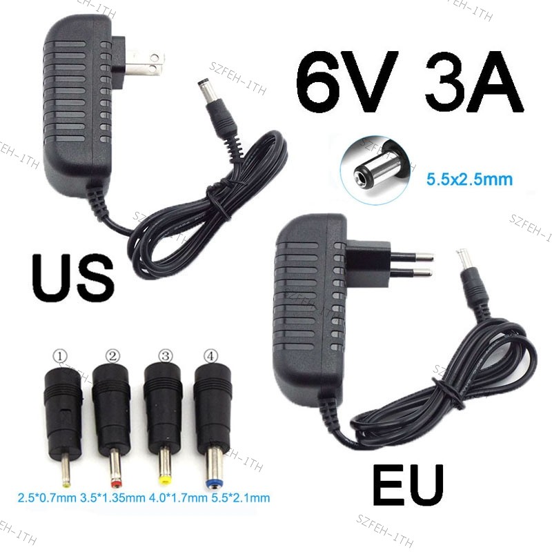 อะแดปเตอร์เราเตอร์ AC DC 5.5*2.1 มม.4.0*1.7 มม.3.5*1.35 มม.2.5*0.7 มม.ปลั๊กแปลง AC 100-240V DC 6V 3A