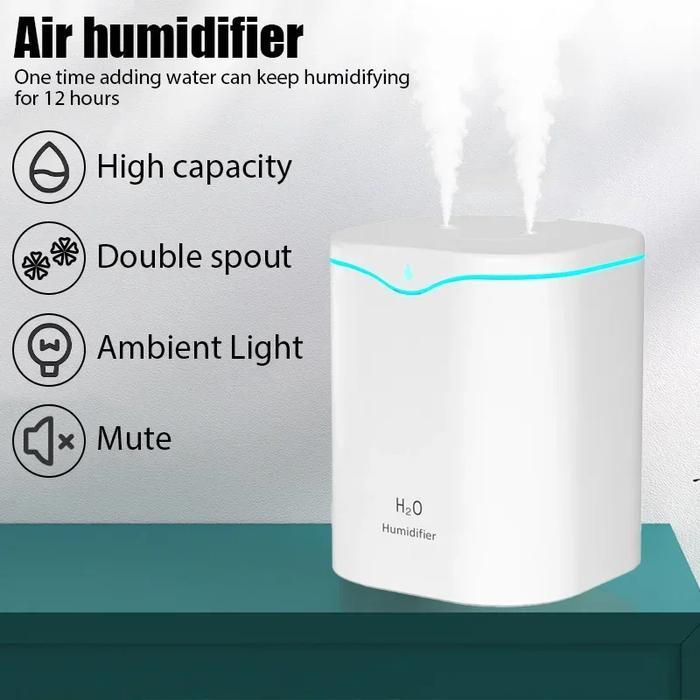 HUMI Humidifier Ultrasonic 2L Double Spray – USB Type-C, Output 80ml/ชั่วโมง,ไฟ LED, 36dB Silent Ope