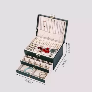 WREN Jewelry Organizer ที่เก็บต่างหูและสร้อยคอสามชั้น​ กล่องเก็บเครื่องประดับความจุขนาดใหญ่พร้อมกุญแจ​ กล่องใส่เครื่องประดับสําหรับเดินทางแบบถือหนัง ปู่​ ตารางโต๊ะเครื่องแป้งองค์กร​