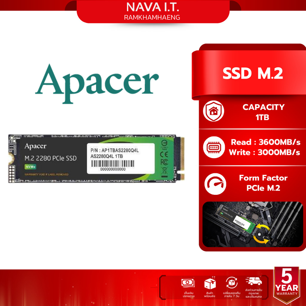 Apacer SSD M.2 (เอสเอสดี) PCle Gen4x4 1TB AP1TBAS2280Q4L-1 (AS2280Q4L)