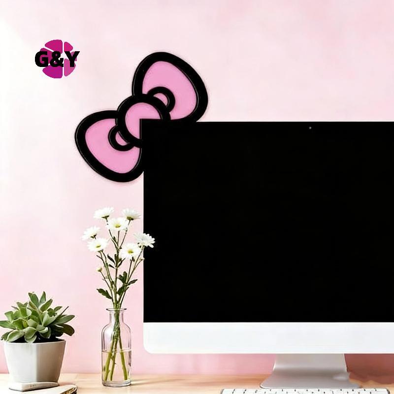 G & Y 1/2 ชิ้นสีชมพูไม้ Bowknot PC อุปกรณ์เสริม Kawaii 2D Bow Monitor Decor น่ารักเดสก์ท็อปตกแต่งสํา
