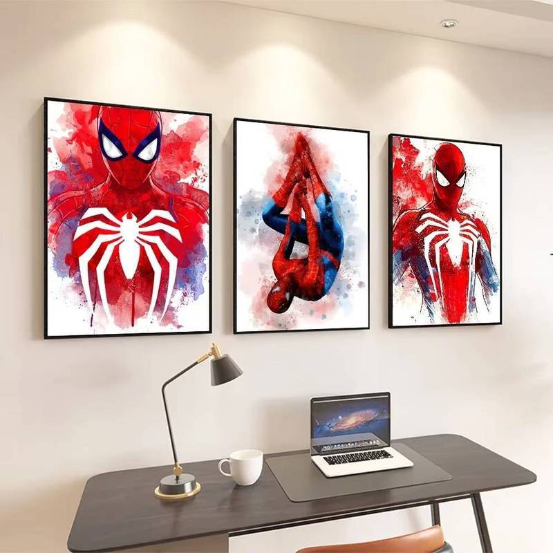โปสเตอร์สีน้ําภาพยนตร์ Marvel Spider-Man, Disney Superhero Canvas Wall Art สําหรับตกแต่งบ้าน