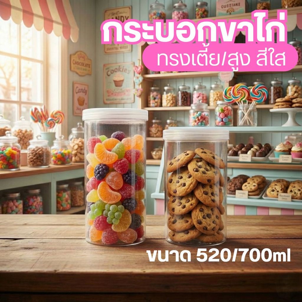 กระบอกขาไก่ คอร์นเฟล็ค ป๊อบคอร์น คุ้กกี้ ทรงเตี้ย/สูง สีใส 520/700ml พร้อมส่ง🔥