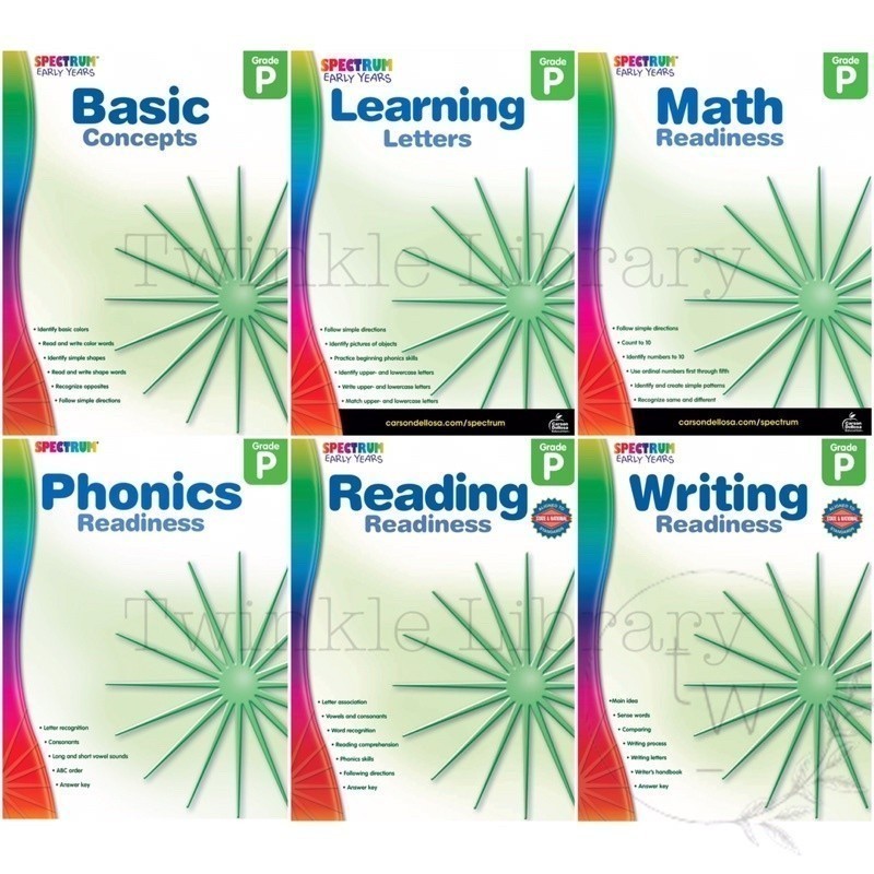 Spectrum Basic Concepts / Learning Letters / Math / Phonics / Reading / Writing Readness Grade P | โ