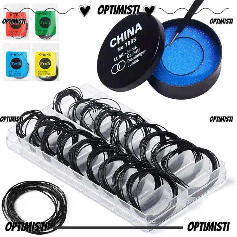 OPTIMISTI8E 200 ชิ้น/เซ็ตนาฬิกากลับยาง, ความหนา 0.5 มม./0.6 มม.ยางกันน้ํา O-Ring, ทนทานกล่องสําหรับช