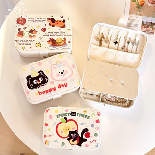 กล่องเก็บเครื่องประดับ 3 ชั้น กันฝุ่น PU ความจุขนาดใหญ่ พาร์ทิชัน เก็บต่างหู สร้อยคอ แหวน พกพาสะดวก