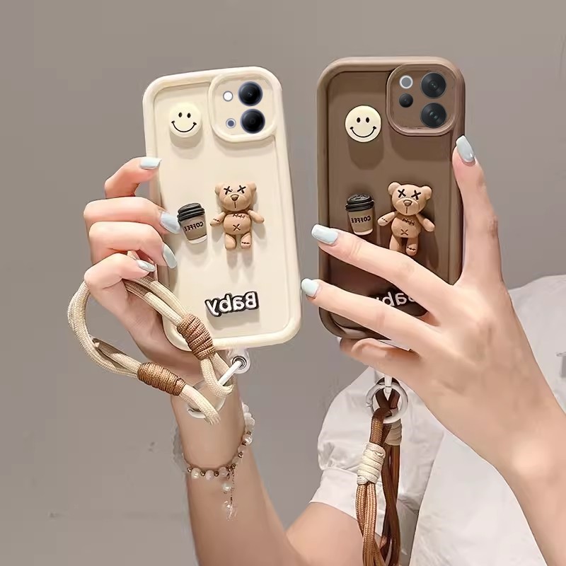 เคสโทรศัพท์ ﻿﻿﻿VIVO V70 Y05 Y11d Y31d VIVOV70 5G Casing Stylish Smiling Bear Cartoon Couple Lens Protection Silicone Soft Cover with Lanyard
