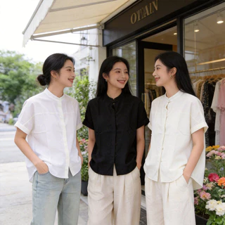 เสื้อเชิ้ตแขนสั้น ทรงคอจีน ทรงสวย สวมใส่สบาย