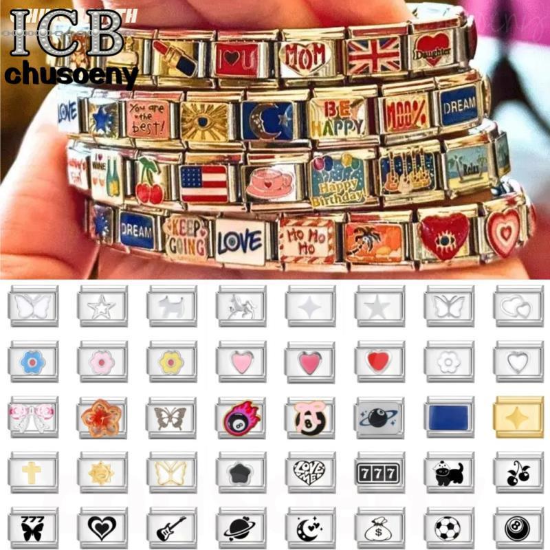 DIY ภาษาอิตาลี เสน่ห์ สร้อยข้อมือ ข้อต่อฟิตติ้ง 9 มม 42 รูปแบบ สร้างสรรค์ รูปแบบที่แตกต่างกัน DIY บุคลิกภาพ งานฝีมือ โมดูล สร้อยข้อมือ คู่รัก อุปกรณ์เสริมพิเศษ italian charm links for bracelets italian charm links for bracelets