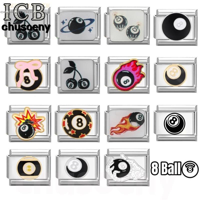 ใหม่แฟชั่น 8 Ball Charm อิตาลี Links Fit 9 มม.สร้อยข้อมือสแตนเลสเครื่องประดับ DIY ทํา