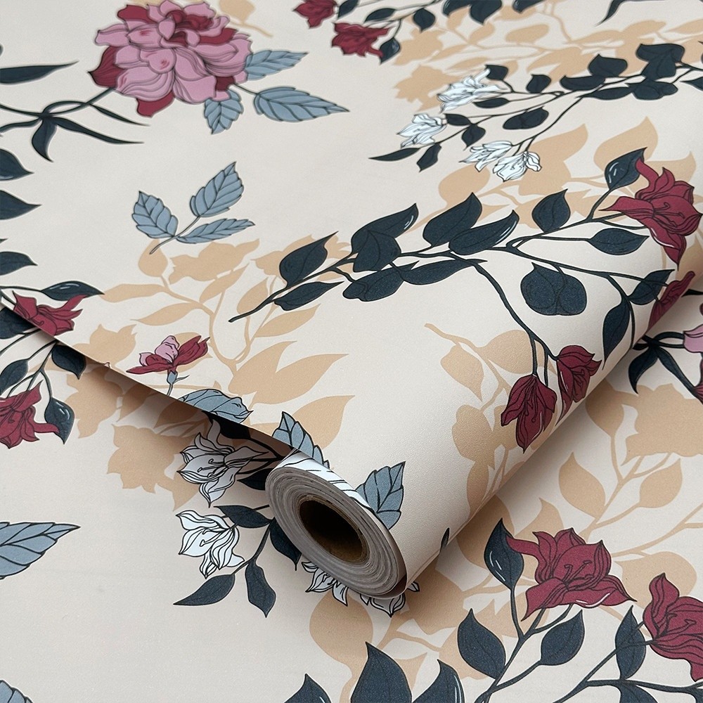 GlobalHouse TAPIO วอลเปเปอร์ ลายดอกไม้ รุ่นRosie ขนาด 45x1000 ซม. สีเบจ
