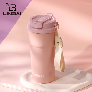 LINBAI 17OZ Ceramic Liner แก้วกาแฟสแตนเลสพร้อมฝาปิดกระติกน้ําสูญญากาศแก้วน้ําร้อนและเย็น - สีม่วง