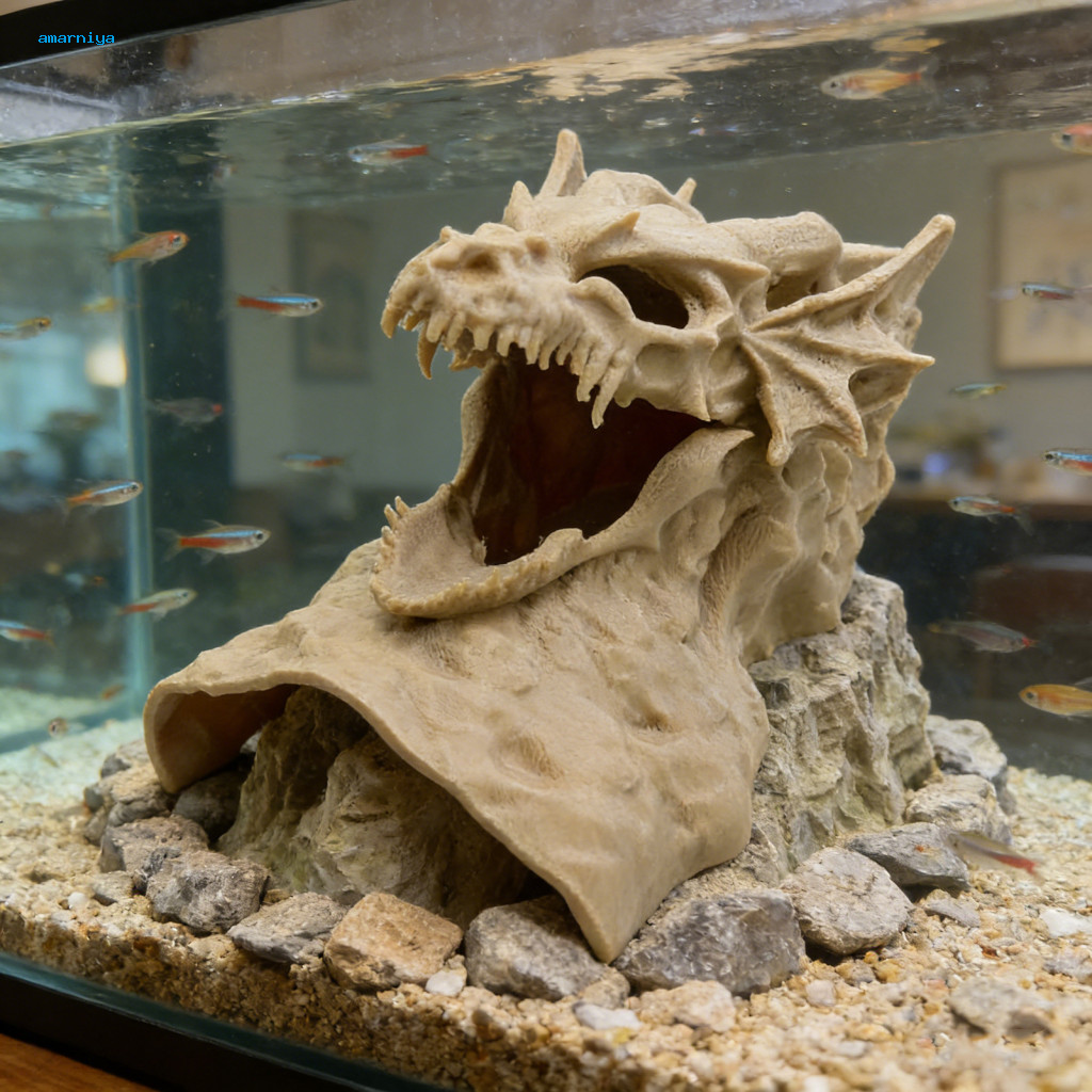 AMAR Aquarium ตกแต่งสําหรับปลาขนาดเล็ก Aquarium Cave Dragon Design 3d พิมพ์ Aquarium อุโมงค์ปลา Hide
