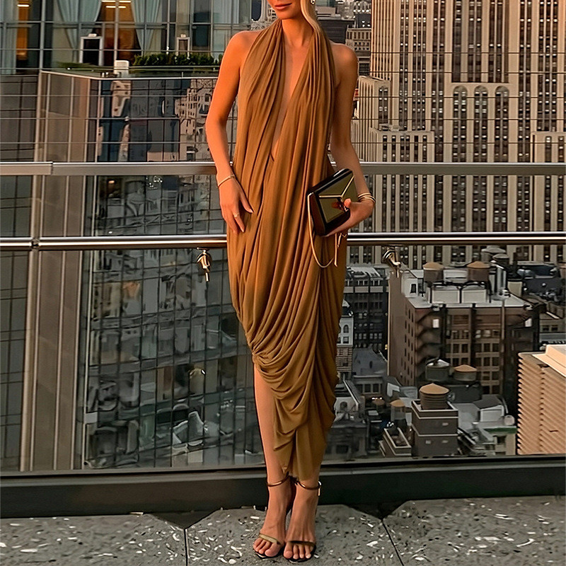 เซ็กซี่ลึกคอวีผิดปกติจีบเชือกแขวนคอเชือกแขวนคอชุดผู้หญิง (30434)