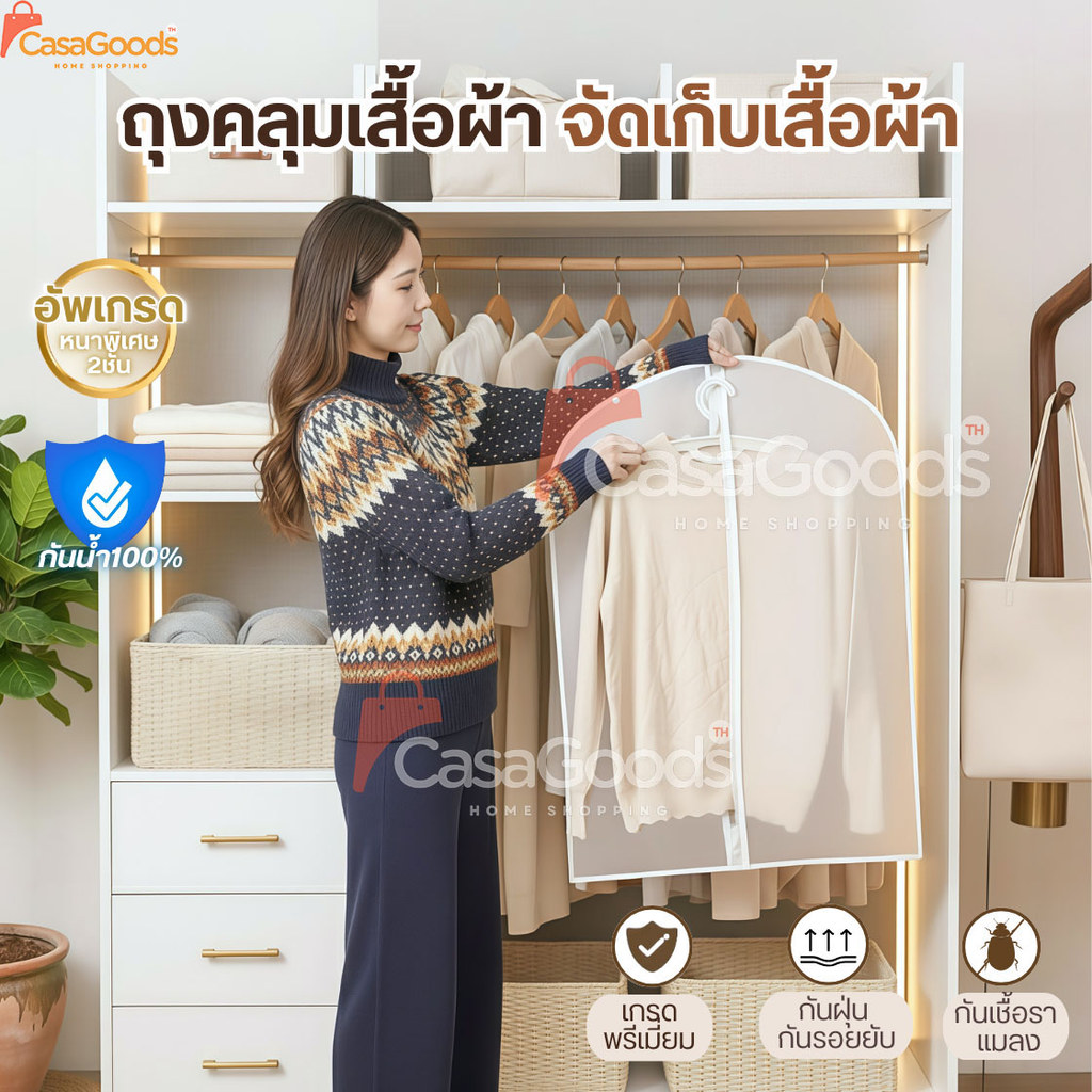 ถุงคลุมเสื้อผ้า(หนาพิเศษ2ชั้น)กันฝุ่น กันยับแบบมีซิป 4ขนาด ถุงใส่สูท ถุงใส่เสื้อผ้า ที่คลุมเสื้อผ้า Clothing Dust Bag