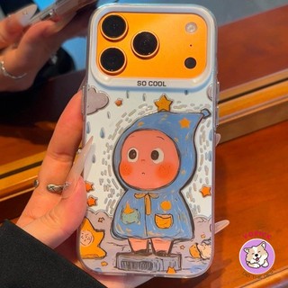 เสื้อกันฝนน่ารัก Star People เคสโทรศัพท์สําหรับ IPhone 11 12 11pro 11promax 12pro 13 14 15 16 16Pro 16ProMax 17promax 7plus 8plus Xr XsMax เงินอะนิเมะนักเรียนดอกไม้ CY