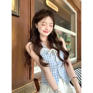 Veewink เสื้อเชิ้ตคอปกเรือลายสก็อต ทรงเข้ารูป สดใส หวาน เนื้อผ้าบางเบา กันแดด ใส่แล้วเรียว ลดน้ำหนัก