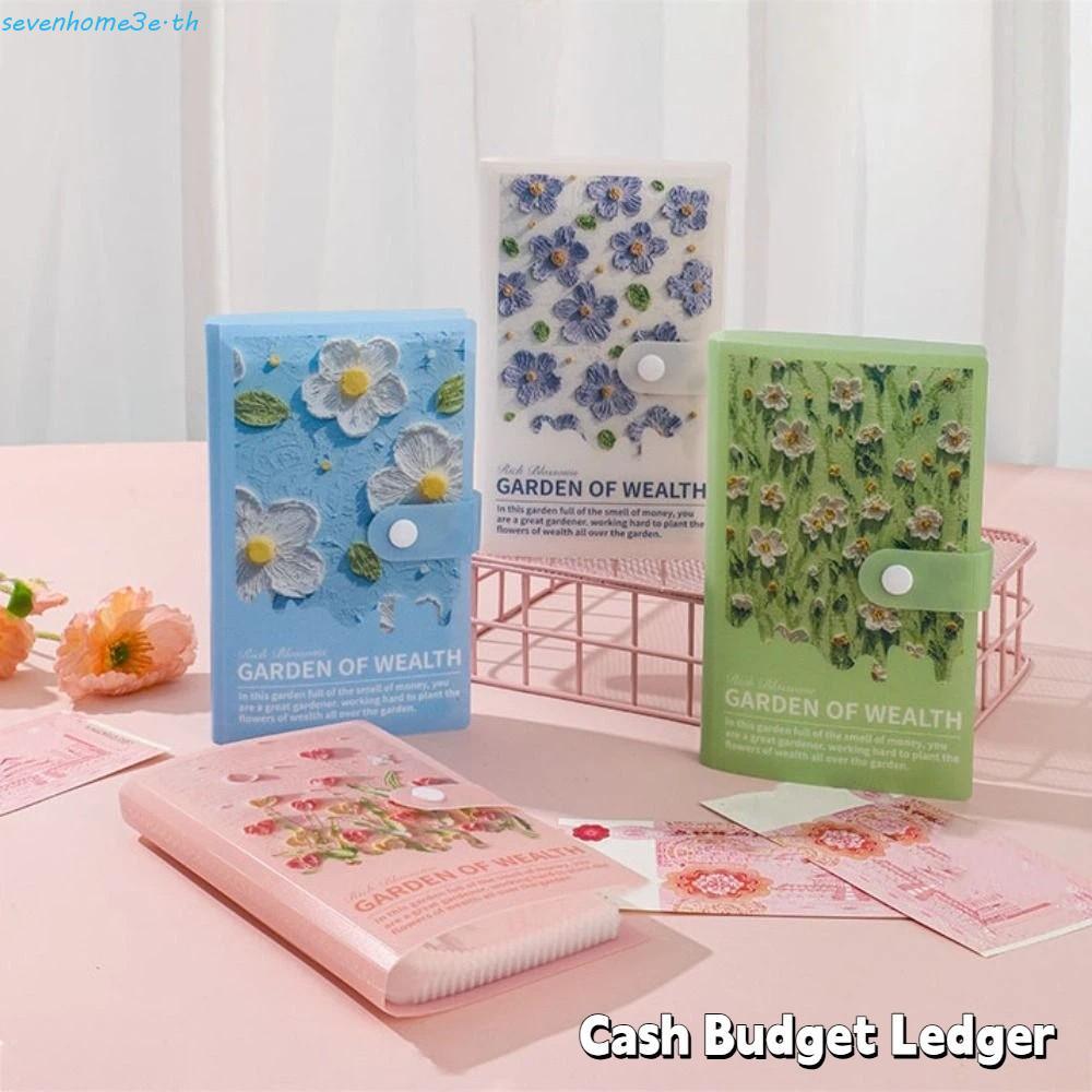 SEVENHOME3E เงินสด Budget Ledger, Anti-splash Water Diary Notepad ปุ่มโน้ตบุ๊คสําหรับเงิน,ดอกไม้พิมพ