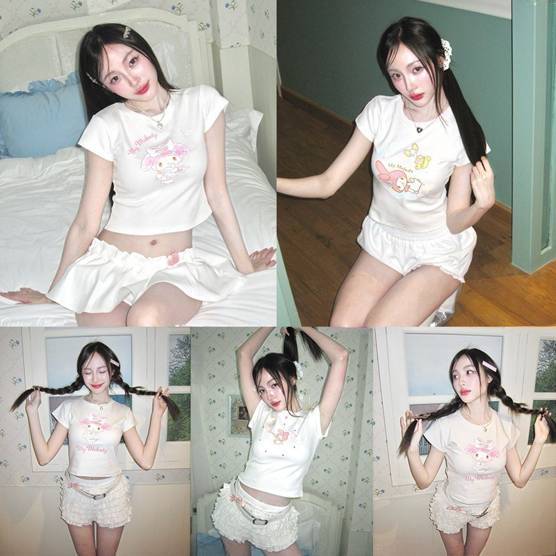 COD✅[สินค้าพร้อมในกรุงเทพ ส่งโดยตรง] BOOM baby tee เสื้อน่ารัก เสื้อยืดฤดูร้อนสำหรับผู้หญิง แขนสั้นคอกลม ดูผอมใส่สบาย