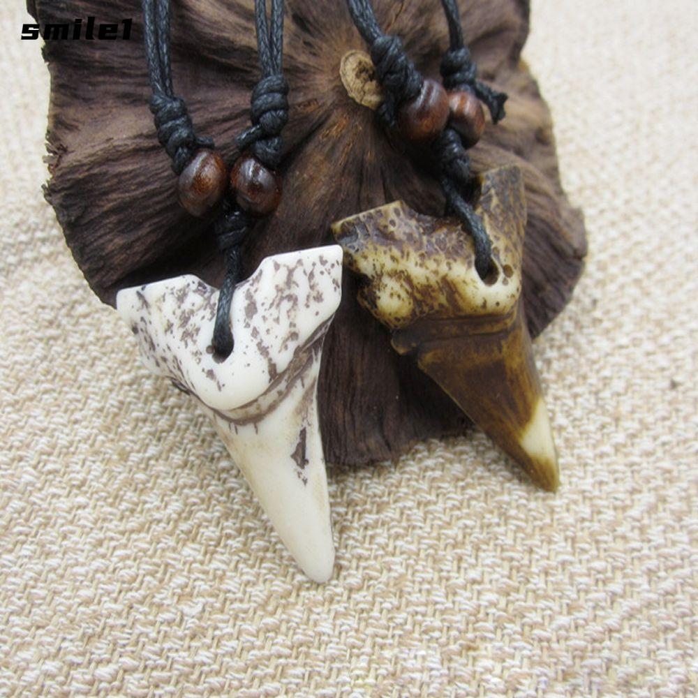 SMILE Shark Tooth Pendant Vintage Black Blessing Amulet