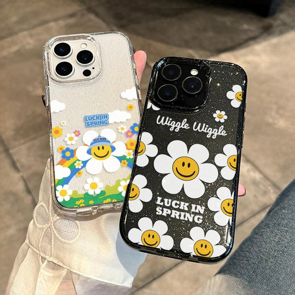 เคสสำหรับไอโฟน11 สต๊อกไทย ดอกไม้สดใสโชคดี เคสมือถือใสนิ่มกลิตเตอร์วาว For IPhone16 15 14 11 12 13Pro Max 6/7/8Plus XR XS