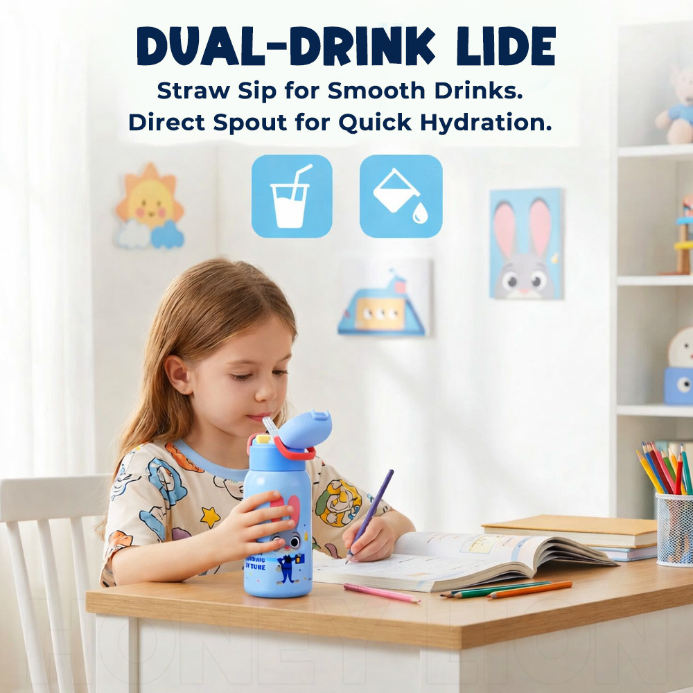 Disney x HoneyLion กระติกน้ำเด็ก 550ml ล็อกกันรั่ว 100% สแตนเลส 316 ฐานกันลื่น พกไปโรงเรียนสะดวกมาก ไม่หกเลอะเทอะแน่นอน ราคา ถูกที่สุด ดีลบีเคเค แกลเลอรีภาพที่ 6