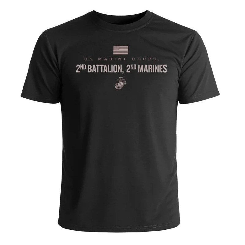 เสื้อยืดลาย US Marine Corps 2nd Battalion, 2nd Marines Subdued ผ้าฝ้าย 100% คอกลม แขนสั้น เสื้อยืดลำ