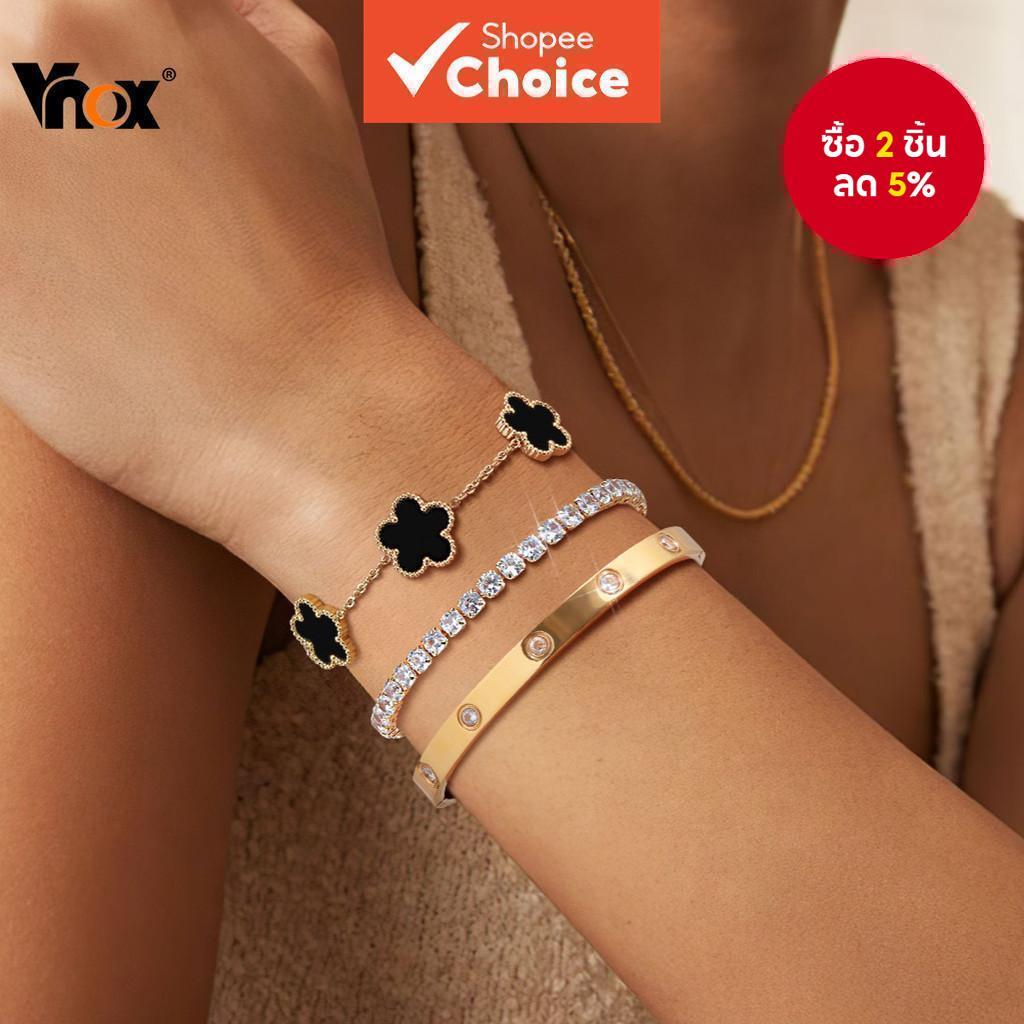 Cubic Zirconia ดอกไม้กําไลข้อมือชุดเครื่องประดับสแตนเลสสีทองของขวัญสําหรับผู้หญิง