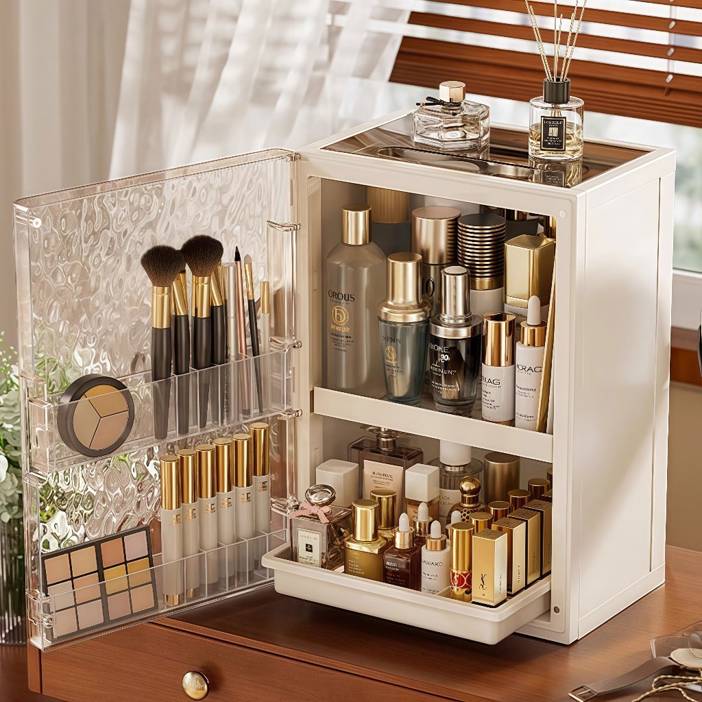 NeatBox กล่องเครื่องสำอาง พับได้ จุเครื่องสำอางครบ กันฝุ่น กันน้ำ สวยหรู ใช้ง่ายทุกวัน