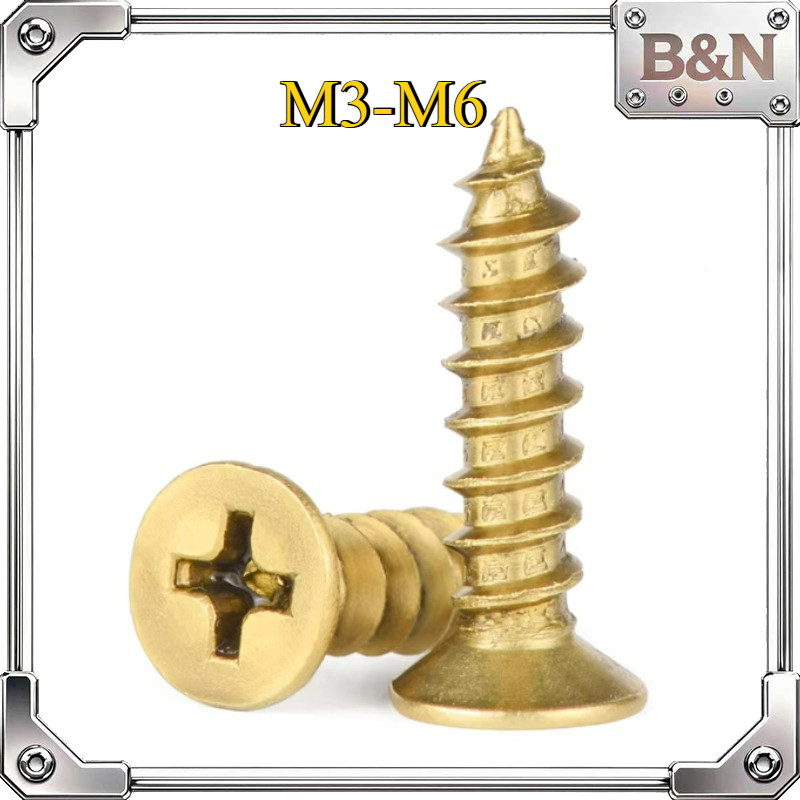 สกรูเกลียวปล่อย หัวแบน เตเปอร์ H68 ทองเหลือง Flat Head Tapping Screw  M3/M3.5/M4/M5/M6 * L6-50MM B &