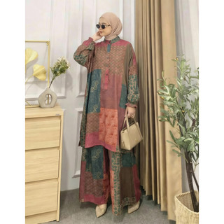 Setelan Wanita | Setelan 2 Potong Motif Patchwork Batik | Original By FADFAD.ID | Busana Muslim Modern Longgar Adem | Fashion Wanita Viral | Cocok untuk OOTD Harian