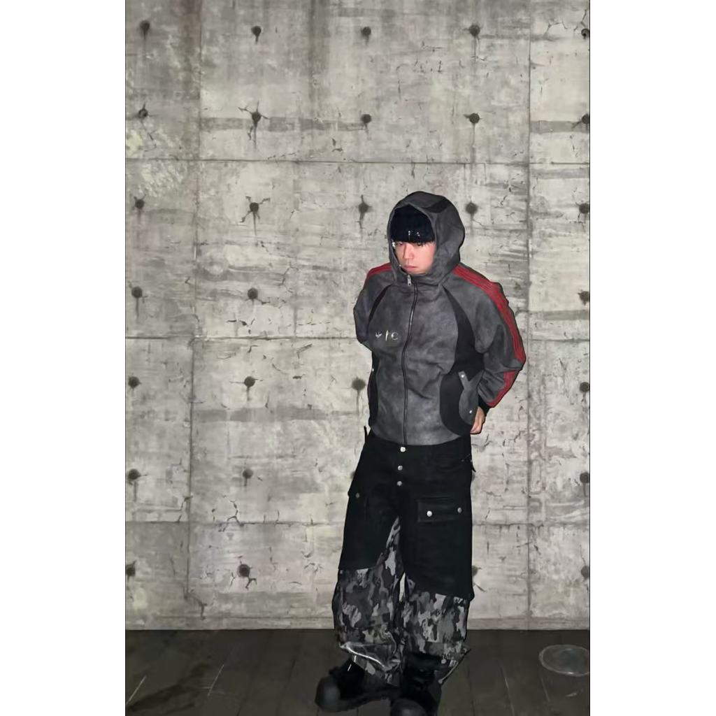 AD x THUG CLUB เสื้อแจ็คเก็ตหนังกลับ มีซิบ