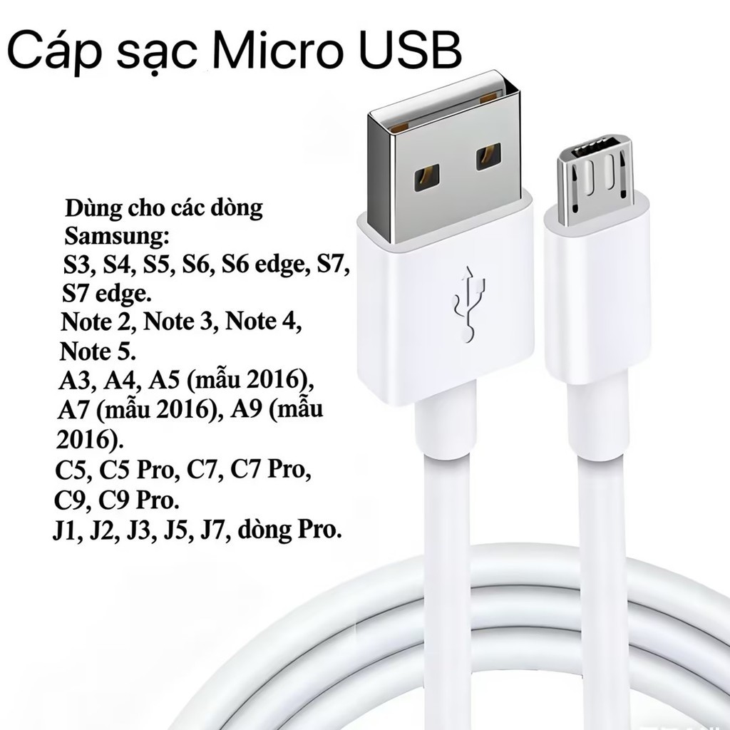 สายชาร์จ Micro Usb สีขาว -1 เมตร สําหรับ Samsung S4, S5, S6, Note 3, Note 4, Note 5A3, A4, A5, C5, C