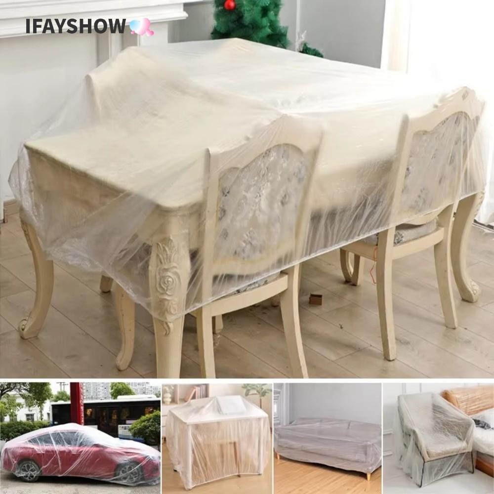 IFAYSHOW ผ้าคลุมกันฝุ่นเฟอร์นิเจอร์, เชือกยืดหยุ่นครอบคลุมฝุ่นแบบใช้แล้วทิ้ง, ห่อทั้งหมดกันน้ําขนาดใหญ่ฝาครอบกันฝุ่นปรับปรุงบ้าน