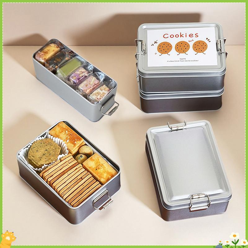 [JL] สี่เหลี่ยม Tinplate คุกกี้ดีบุกกล่องพร้อมฝาปิดกันฝุ่น Home Kitchen Desktop Storage Tin สําหรับ Candy กาแฟชาเครื่องประดับช็อกโกแลต null
