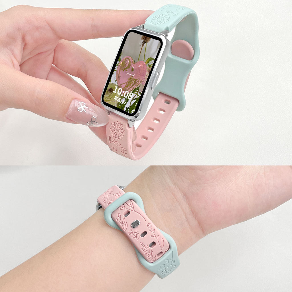 สายซิลิโคนลายดอกทานตะวันสำหรับ Huawei Band 11 10 Watch 9 8 Band 11 Pro สายรัดข้อมือสมาร์ทวอทช์แบบนุ่มสำหรับเล่นกีฬา