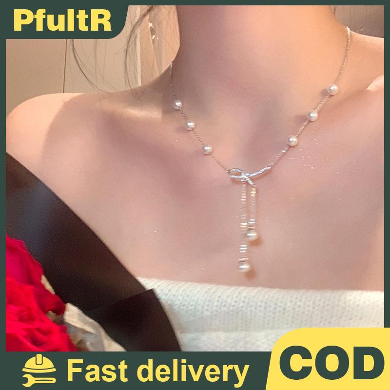 Null ผู้หญิงน้ําหนักเบาสร้อยคอ Elegant Faux Pearl Butterflies สร้อยคอ Choker ปรับโซ่ null