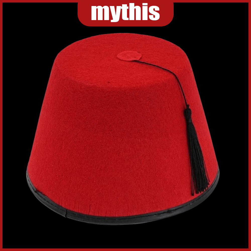 [MYTHIS] Fez Cap, Felt Round Tarboosh Fez Hat, แบบดั้งเดิมสีแดง Breathable Moroccan Hat Universal