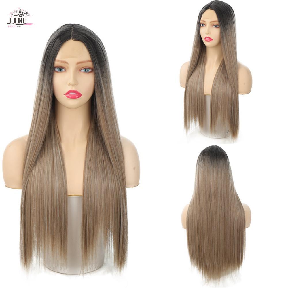 วิกผมคอสเพลย์สีขาวสำหรับฮาโลวีน สังเคราะห์ผมยาวตรง กับไฮไลท์สีเทาธรรมชาติด้านหน้า เพอร์ฟECTสำหรับบทบ