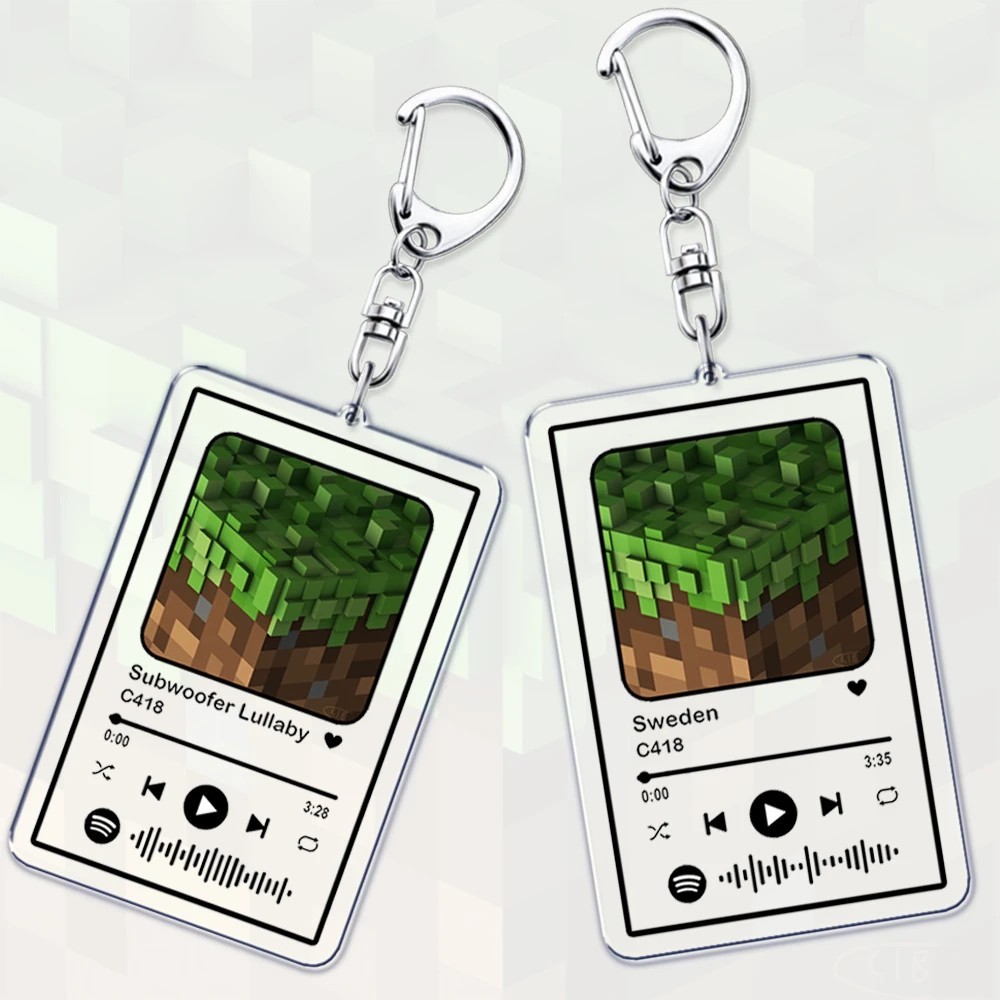Minecraft Spotify Acrylic Pixel Game C418 Sweden Subwoofer Lullaby พวงกุญแจสําหรับตกแต่งกระเป๋าเป้สะ