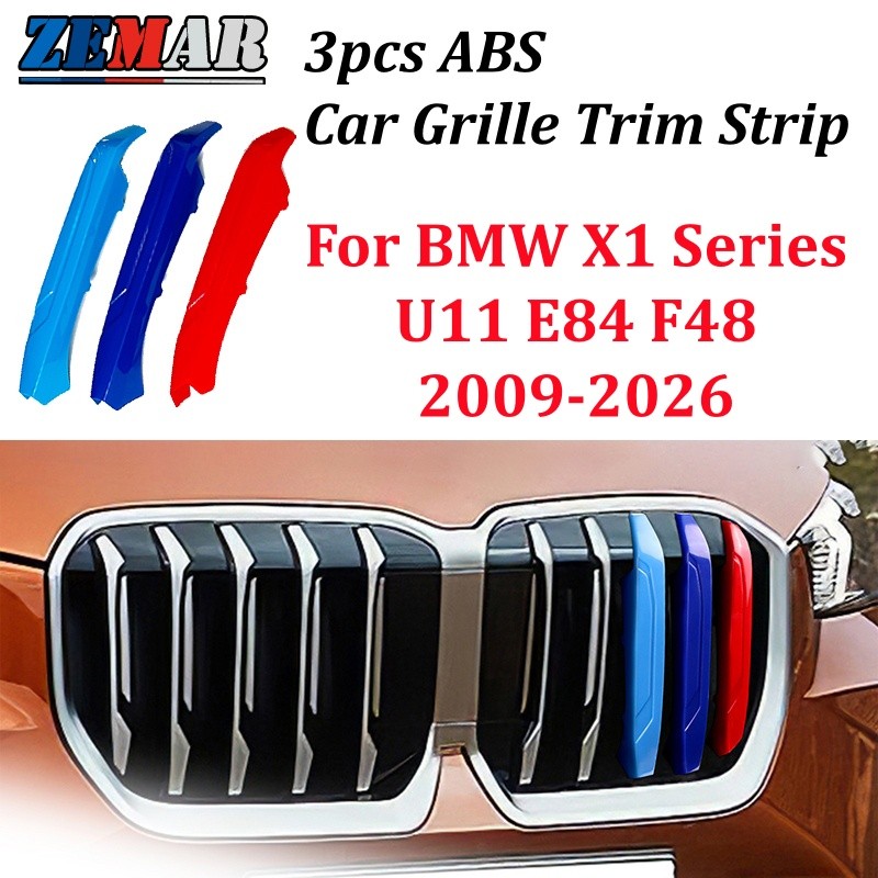3 ชิ้น ABS รถ Grille Trim Strip สําหรับ BMW X1 Series U11 2023-2026 E84 F48 2009-2022 รถ Racing Grille Strip Trim คลิป M อุปกรณ์เสริมประสิทธิภาพ