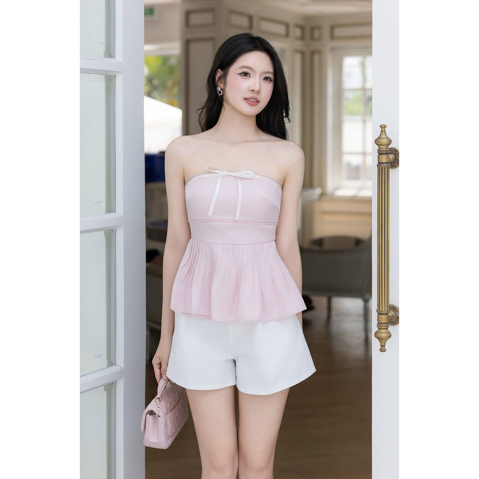 WALDORF RIBBON TUBE TOP สีชมพู