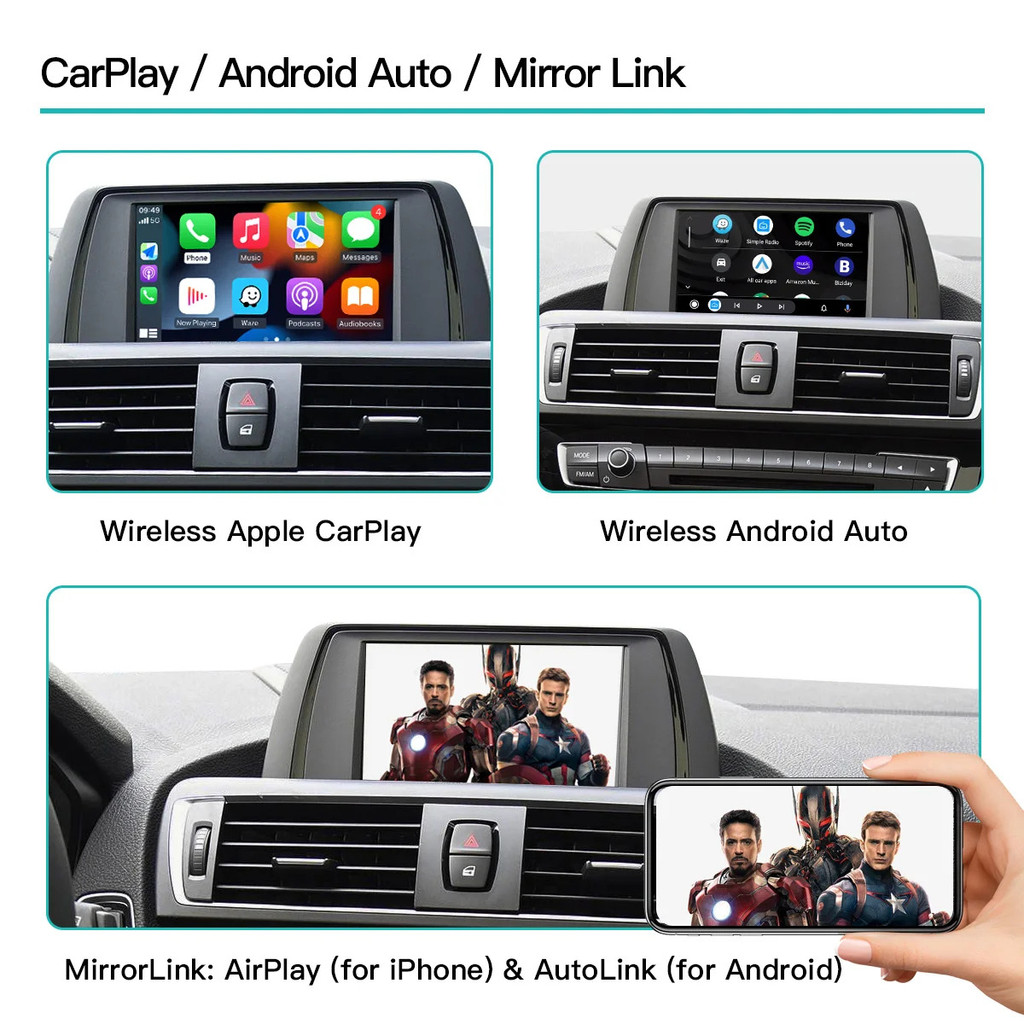 Autoabc ไร้สาย Apple Carplay อินเทอร์เฟซวิดีโอมัลติมีเดีย Android Auto สําหรับ Bmw F30 F10 NBT/CIC F