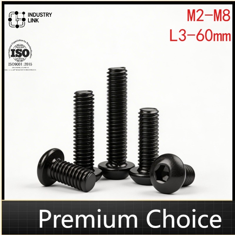 สกรูหกเหลี่ยมหัวกลมสแตนเลส 304 สีดํา ISO7380 น็อตหัวกลม สกรูหัวกระทะ M2/M2.5/M3/M4/M5/M6/M8 * L3-60mm(GH-ZZA)