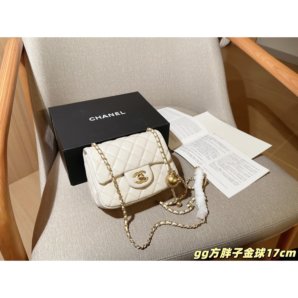Golden Ball Square Fatty Chain Bag Small Golden Ball Messenger Bag กระเป๋าสะพายไหล่ 17 ซม. (จัดส่ง 4