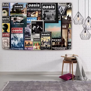 OASIS ผ้าธงแขวนร็อค Oasis Band ผ้าพื้นหลังบาร์ ตกแต่งคอนเสิร์ต ผ้าแขวนหอพัก ผ้าแขวนข้างเตียง ผ้าแขวนสตูดิโอพร้อมแพ็คเกจก