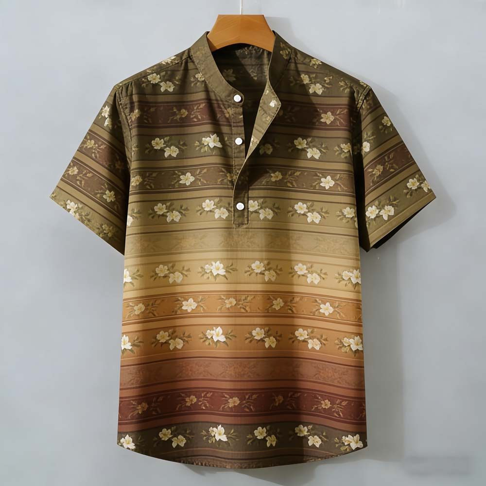 Vintage Men's Green Mandala Print Henley Shirt – Bohemian Casual Style