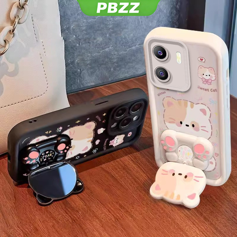 PBZZ FOR เคส เคสสําหรับ VIVO Y15S VIVO Y15A VIVO Y01 เคสโทรศัพท์ Softcase ซิลิโคนกันกระแทกออกแบบใหม่ความงามการ์ตูนแมวพร้อมที่วางสําหรับกระจก JTMMZJ01