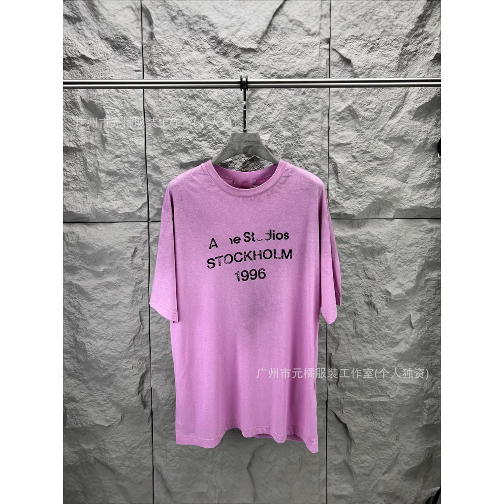OJCS Acn***ios 26ss 1966Mud-dyed, washed, distressed slogan short-sleeve shirt T Unisex loose-fittin