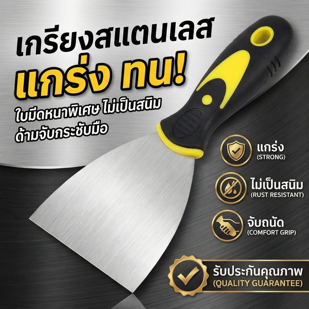 เกรียงโป๊วสี เกรียงฉาบ เกรียงขูดสแตนเลส ใบหนา งานซ่อมผนัง งานช่าง DIY
